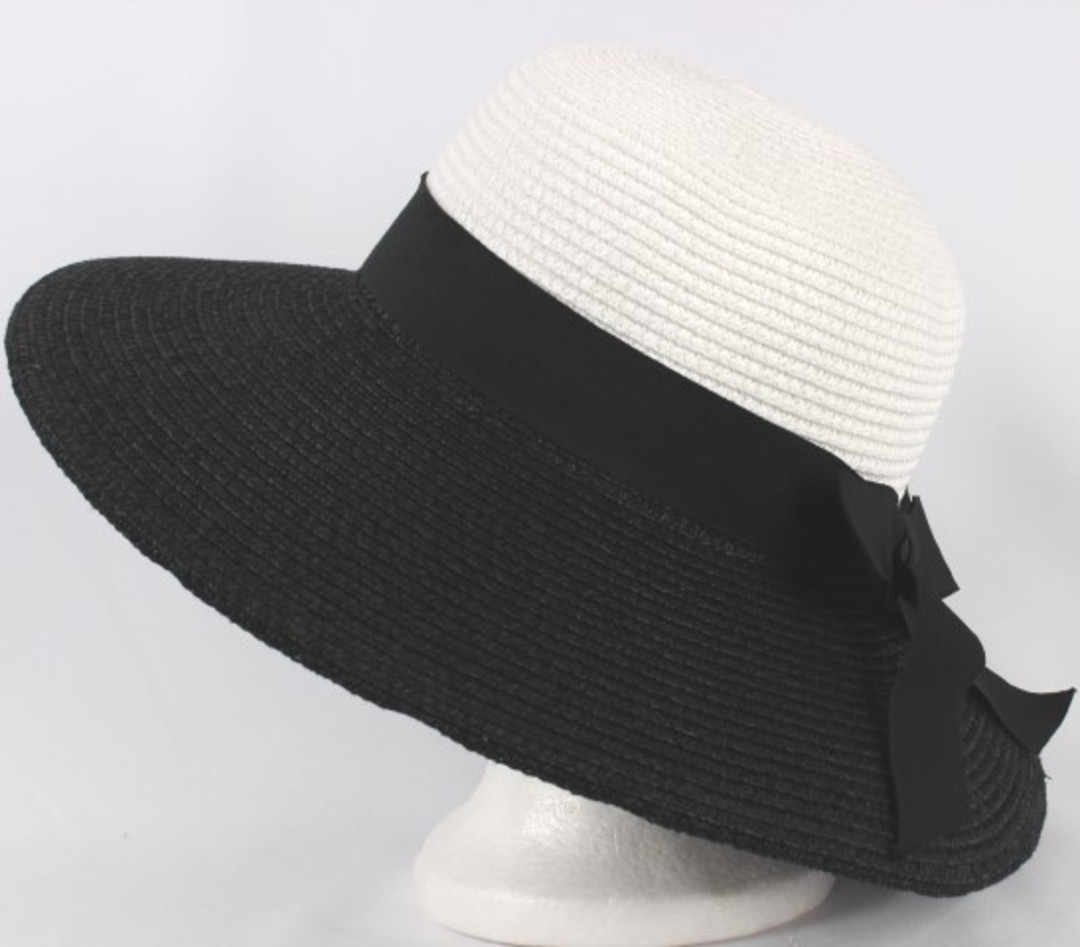 Braided hat w upturn/downturn option w blk bow white/black Style: HS/4225 image 0